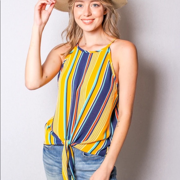 Rainbow Tops - A67.   New Rainbow striped tank w/ tie, medium